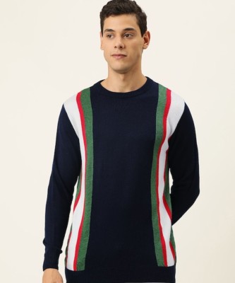 CAMPUS SUTRA Striped Round Neck Casual Men Dark Blue Sweater