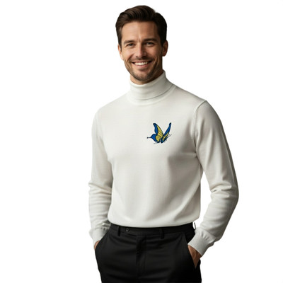 GAINELL Self Design High Neck Casual Men White Sweater