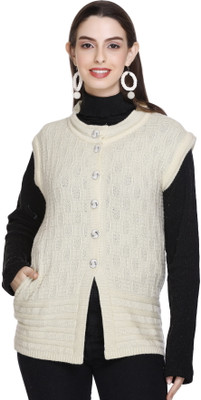 S.L. Madhok Self Design V Neck Casual Women White Sweater