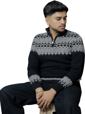 WoolCraft Solid Cowl Neck Casual Men Black Sweater