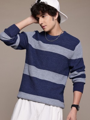 Roadster Striped Round Neck Casual Men Blue Sweater