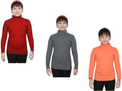 Indistar Solid High Neck Casual Girls Multicolor Sweater