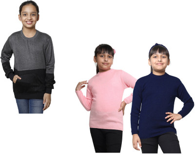 KAVYA Solid Round Neck Casual Girls Multicolor Sweater