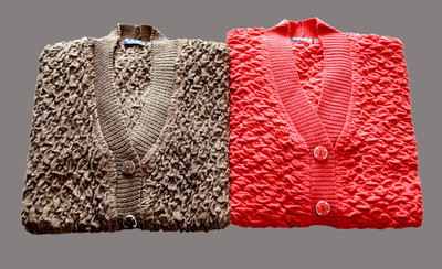 Shunit creation Self Design V Neck Lounge Wear Women Brown, Red Sweater