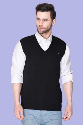 Super Weston Trend Solid V Neck Casual Men Black Sweater