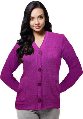NIRMALA FASHIONS Solid V Neck Casual Women Purple Sweater