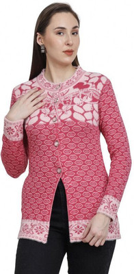 HITTIKA Self Design, Woven Round Neck Casual Women Pink Sweater