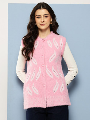 METRONAUT Self Design Round Neck Casual Women Pink Sweater