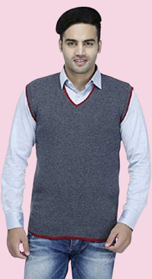 GAINELL Solid V Neck Casual Men Grey Sweater