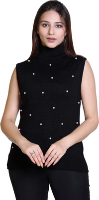 Varenyam Self Design High Neck Lounge Wear Women Black Sweater