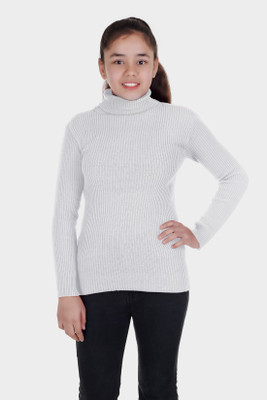100LUCK Solid Turtle Neck Casual Boys & Girls White Sweater
