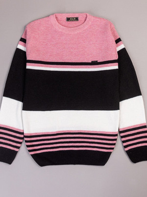 WAY TO TRENDY Striped Round Neck Casual Men Pink Sweater