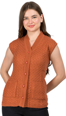 lady willington Self Design V Neck Party Women Brown Sweater