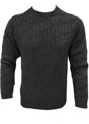 TrendsinPremium Woven Round Neck Casual Men Black Sweater