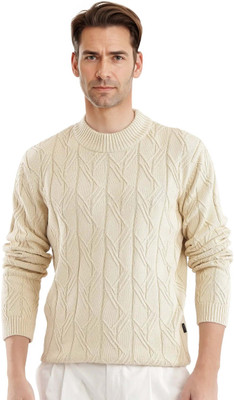 RARE RABBIT Self Design High Neck Casual Men Beige Sweater
