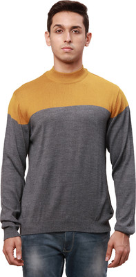 PARK AVENUE Colorblock Turtle Neck Casual Men Grey Sweater