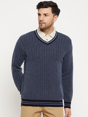 DUKE Self Design V Neck Casual Men Blue Sweater