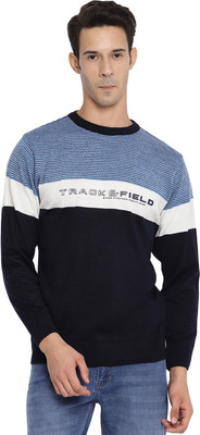 CANTABIL Striped Round Neck Casual Men Blue, White Sweater