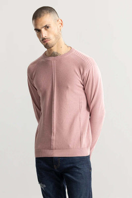 Snitch Self Design Crew Neck Casual Men Pink Sweater