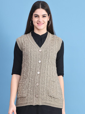 Vanya Solid V Neck Casual Women Beige Sweater