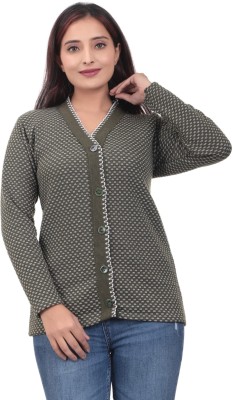 Prabh collection Self Design V Neck Casual Women Grey Sweater