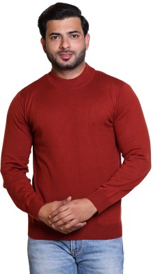 CAVARDI Solid Turtle Neck Casual Men Red Sweater