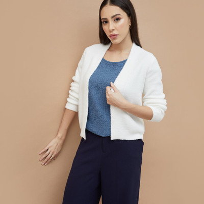 CODE by Lifestyle Self Design Collared Neck Casual Women White Sweater