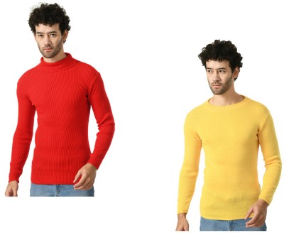 IndiWeaves Solid High Neck Casual Men Red, Yellow Sweater