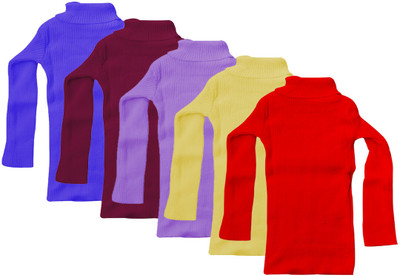 MTI FASHIONS Solid High Neck Casual Baby Girls Multicolor Sweater