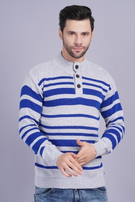 AXOLOTL Woven High Neck Casual Men Blue Sweater