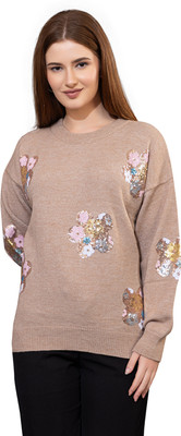 GFO Printed Round Neck Casual Women Multicolor Sweater