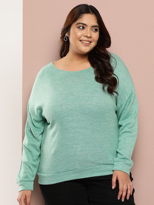 Sztori Solid Scoop Neck Casual Women Light Green Sweater