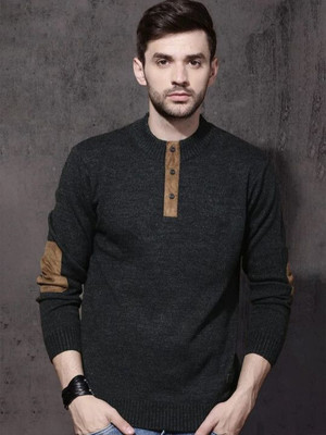 Roadster Solid High Neck Casual Men Black Sweater