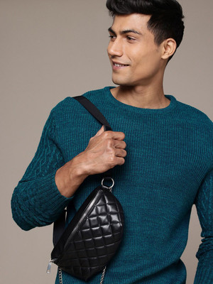 WROGN Self Design Round Neck Casual Men Green Sweater