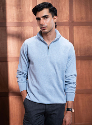 Andamen Solid Turtle Neck Casual Men Blue Sweater