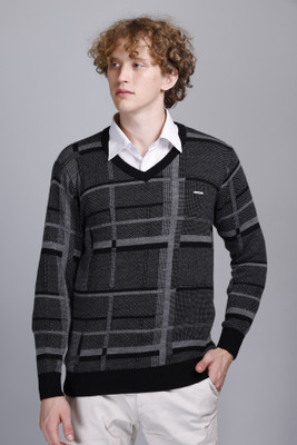 GODFREY Checkered V Neck Casual Men Multicolor Sweater