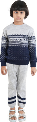 GTTWO Self Design Round Neck Casual Baby Boys & Baby Girls Blue, Grey Sweater
