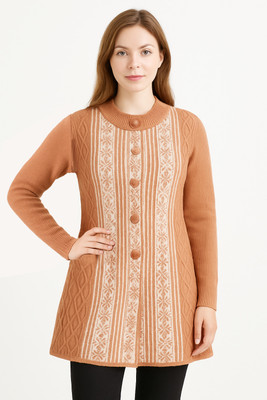 manra Self Design Round Neck Casual Women Pink Sweater