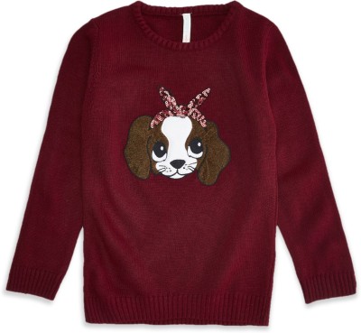 Pantaloons Junior Graphic Print Round Neck Casual Girls Maroon Sweater