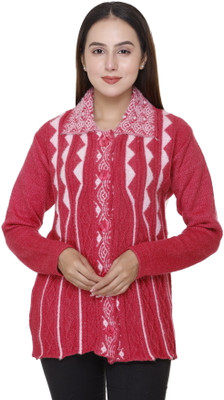 PIPASA WOMEN Self Design Collared Neck Casual Women Pink, White Sweater