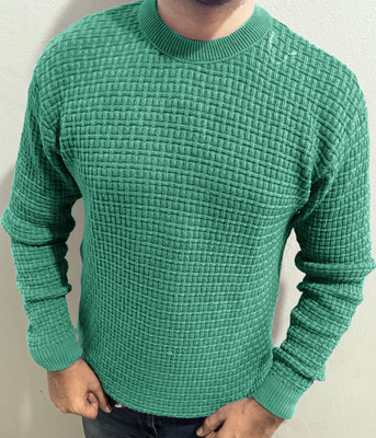 FASHLOOK Solid Round Neck Casual Men Green Sweater