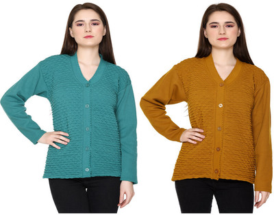 ENOV Woven V Neck Casual Women Multicolor Sweater