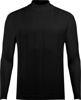 SHAHANBAGH Self Design Turtle Neck Casual Men Black Sweater