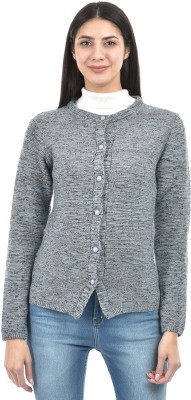 AMERICAN EYE Self Design Round Neck Casual Women Grey Sweater