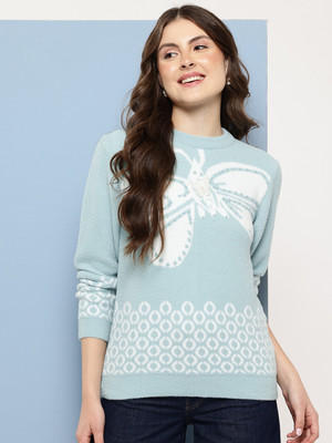Aarika Solid Round Neck Casual Women Light Blue Sweater
