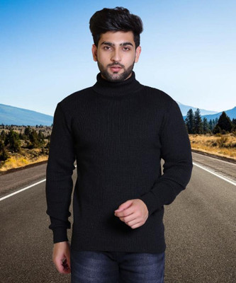 jorden4u Self Design High Neck Casual Men Black Sweater