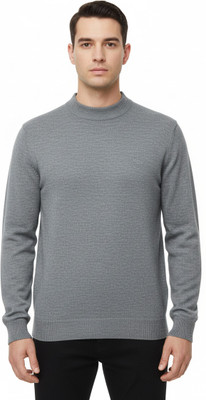 VOMAZO Printed Round Neck Casual Men Grey Sweater