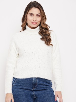 MADAME Self Design High Neck Casual Women White Sweater