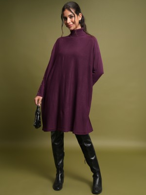 Tokyo Talkies Solid Turtle Neck Casual Women Purple Sweater