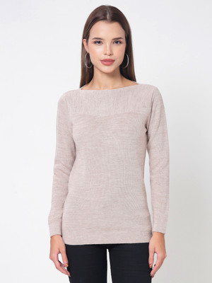 KALT Self Design Round Neck Casual Women Brown Sweater